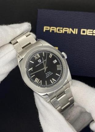 Годинник механічний  pagani design pd-1691 silver-black, чоловічий, 20 атм, d c6 фото