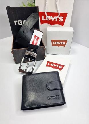 Чоловічий шкіряний ремінь ,чоловічий гаманець levi’s