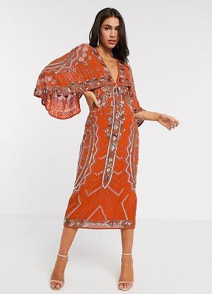 Платье миди с рукавами-кимоно с отделкой asos design