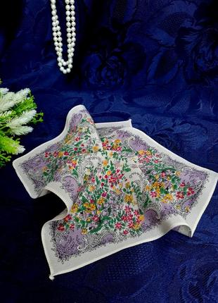 Винтаж! 🌼🌿🌸 100% натуральный шелк платок паше платочек в кармане крепдешин полевые цветы носовой нагрудный6 фото