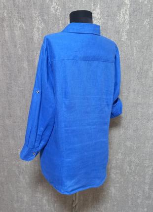 Блуза, рубашка льняная 100% лен ,синяя ,яркая ,легкая, летняя, бренд c&a,canda.2 фото