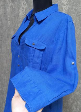 Блуза, рубашка льняная 100% лен ,синяя ,яркая ,легкая, летняя, бренд c&a,canda.4 фото