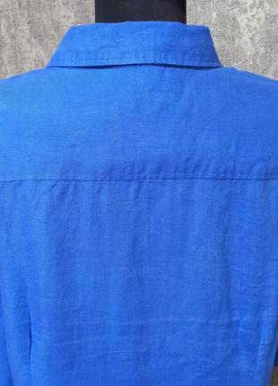 Блуза, рубашка льняная 100% лен ,синяя ,яркая ,легкая, летняя, бренд c&a,canda.6 фото