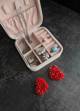Серьги сердце, серьги в форме сердца, красные серьги ручной работы
