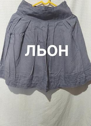 Рп. лляна сіра коротка пишна спідниця поясок льон