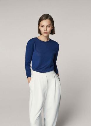 Джемпер massimo dutti, шерстяной джемпер, брендовый кашемировый джемпер, синяя кофта 100% шерсть, мягкий натуральный джемпер