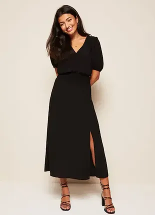 Нове!вишукане шифонове базове плаття–міді з розрізом і об'ємними рукавами з сайту next