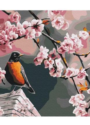 Картина по номерам "снегирь и сакура" bs52216, 40x50 см