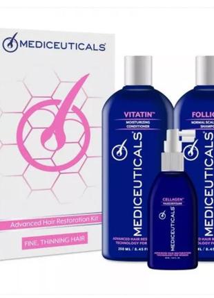 Набор для стимулирования роста волос mediceuticals для женщин, тонкие волосы (шампунь folligen 250ml, кондиционер vitatin 250ml,сир. cellagen 125ml)