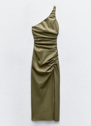 Асимметричное платье на основе льна с сборками3 фото
