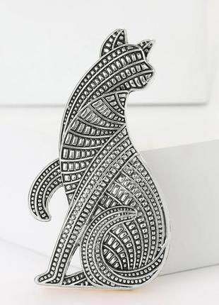 Брошь кот серебристая брошь котик пин значок корица кошка
