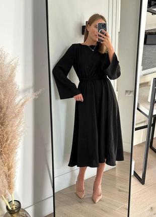 Платье вечернее миди свободного кроя с открытой спиной с завязками и гружными широкими...