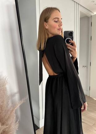 Платье вечернее миди свободного кроя с открытой спиной с завязками и гружными широкими...