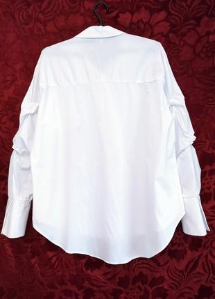 Белоснежная поплиновая рубашка свободного кроя удлинённая белая рубашка7 фото