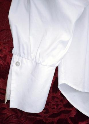Белоснежная поплиновая рубашка свободного кроя удлинённая белая рубашка6 фото