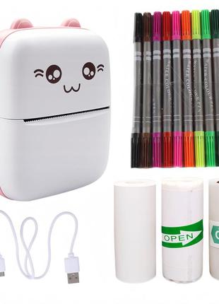 Мини принтер котик портативный мобильный принтер детский принтер с термопечатью термопринтер мобильный