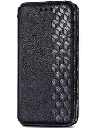 Шкіряний чохол-книжка getman cubic (pu) для xiaomi redmi note 9/redmi 10x штучна шкіра, слот для візитки, чорний