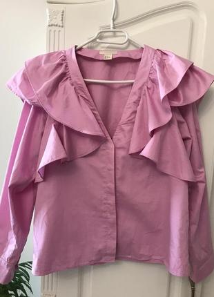 Розовая блузка с воланами h&m, размир s
