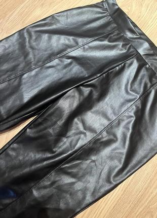 Лосины экокожа штаны черные кожаные брюки на резинке2 фото