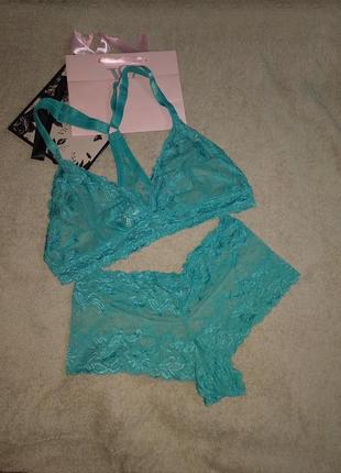 Сетевой набор белья бирюзовый бралет bralette бюстгальтер без пуш ап борцовка трусики хипстер высокие кружевесной 80с 85с 90c 80d 85d l xl xxl
