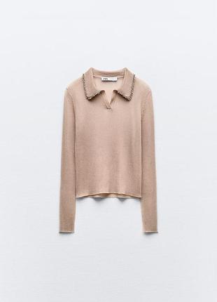 Трикотажний светр із коміром поло та стразами