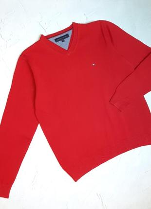 🎁1+1=3 брендовий червоний светр пуловер tommy hilfiger, розмір 46 - 48