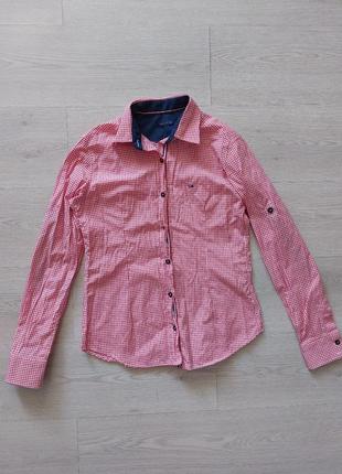 Брендовая рубашка красно-белая в клетку Tommy hilfiger, размер l, лучше на s - m