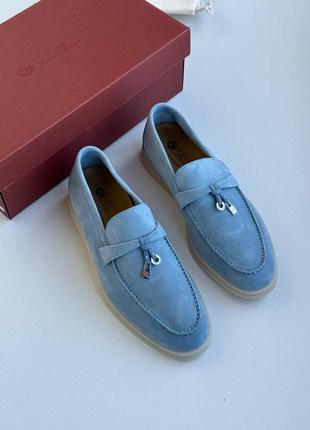 Женские голубые синие замшевые лоро пиана лоферы loro piana summer walk туфли деми демисезонные сапо