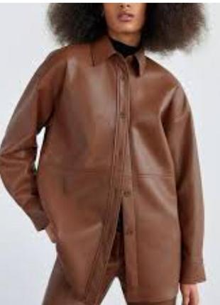 Шкіряна сорочка карамельний колір верхня сорочка із екошкіри