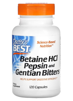 Doctor's best, горькая настойка с бетаингидрохлоридом, пепсином и тирличем 120 капсул