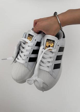 Женские кроссовки в стиле adidas superstar 2w white / black premium.7 фото