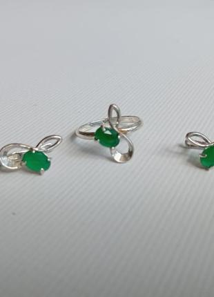 Серебряный набор украшений,серьги и кольца с хризопразом3 фото