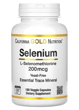 California gold nutrition, селен, бездорожжевой, 200 мкг, 180 растительных капсул