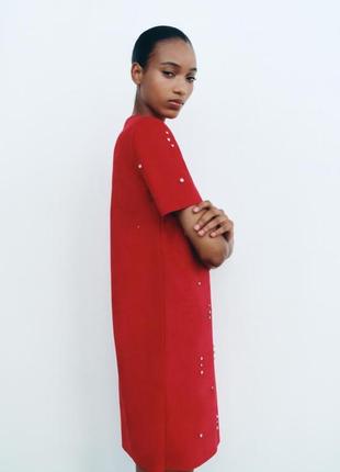 Красное короткое платье женский zara new3 фото