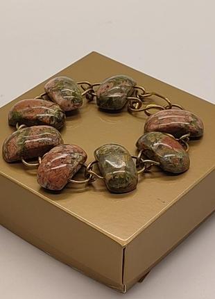 Браслет с яшмы унакит "кров христа". браслет из натуральных камней