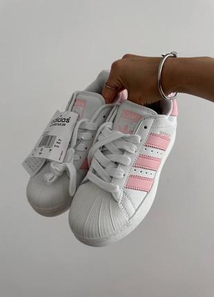 Женские кроссовки в стиле adidas superstar 2w white / pink premium.7 фото