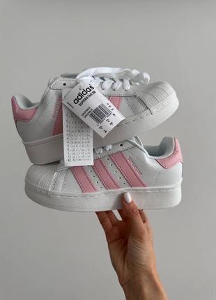 Женские кроссовки в стиле adidas superstar 2w white / pink premium.8 фото