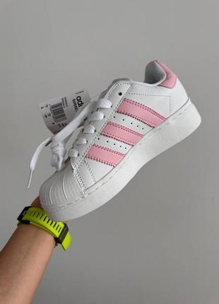 Женские кроссовки в стиле adidas superstar 2w white / pink premium.3 фото