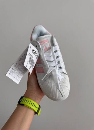 Жіночі кросівки в стилі adidas superstar 2w white / pink premium.2 фото