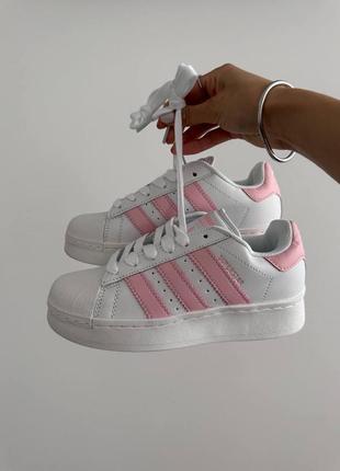 Женские кроссовки в стиле adidas superstar 2w white / pink premium.6 фото