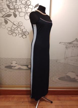 Длинное трикотажное платье майка сарафан с лампасами по бокам3 фото