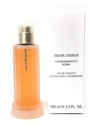 Оригинальная женская туалетная вода laura biagiotti roma 100ml тестер, цитрусовый древесно-пряный аромат