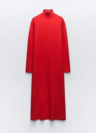 Красное трикотажное платье с высоким воротником от zara, размер s*8 фото