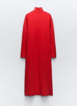 Красное трикотажное платье с высоким воротником от zara, размер s*9 фото