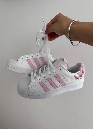 Женские кроссовки в стиле adidas superstar white / pink knotted rope premium.6 фото