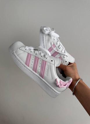 Женские кроссовки в стиле adidas superstar white / pink knotted rope premium.7 фото