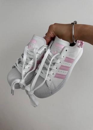 Жіночі кросівки в стилі adidas superstar white / pink knotted rope premium.8 фото