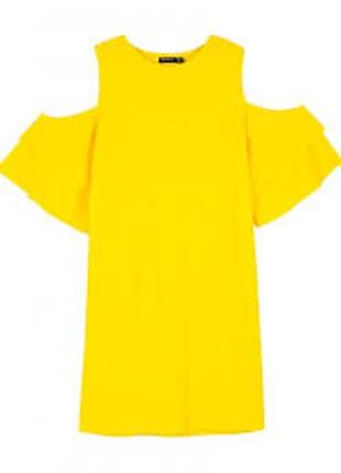 Фирменное желтое платье bershka в мелкий рубчик4 фото
