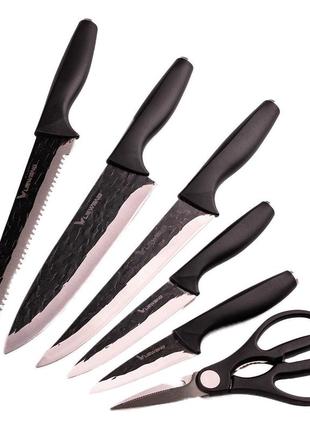 Набор кухонных ножей с подставкой 6 предметов черный1 фото