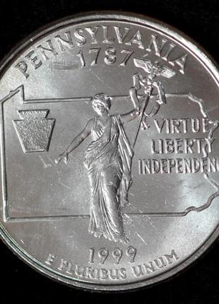 Монета сша 25 центов 1999 г. пенсильвания